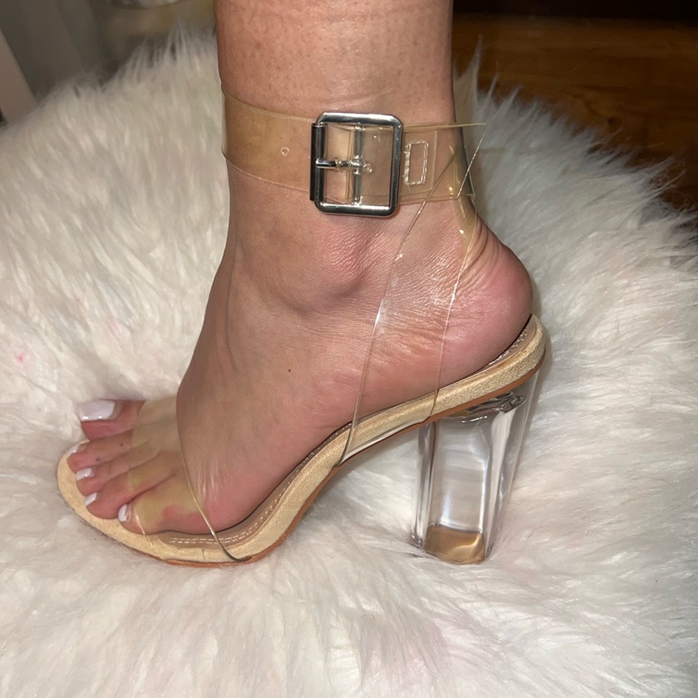 nude heels with transparent straps